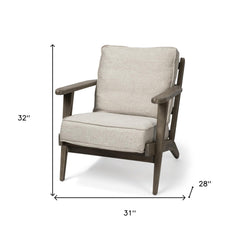 31" Cream And Brown Fabric Lounge Chair