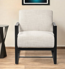 32" Cream And Black Fabric Arm Chair - Homeroots