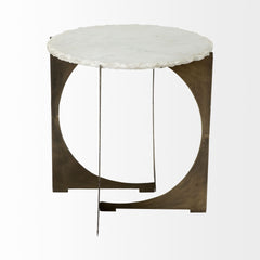 21" Brown And White Marble Round End Table