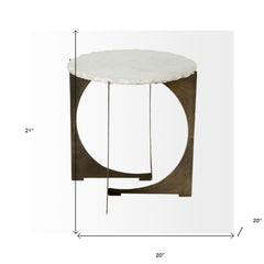 21" Brown And White Marble Round End Table