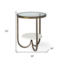 24" White Glass Round End Table