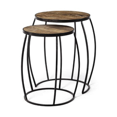 Set of Two 26" Black And Brown Solid Wood Round End Table