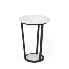 21" Black And White Marble Round End Table