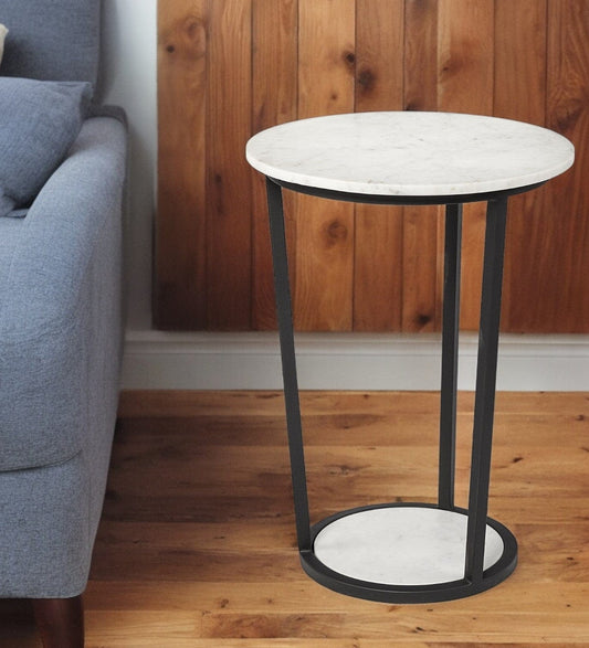 25" Black And White Marble End Table - Homeroots