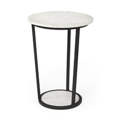 25" Black And White Marble End Table - Homeroots