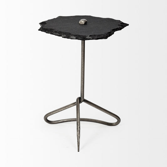 24" Slate Gray And Black Stone End Table