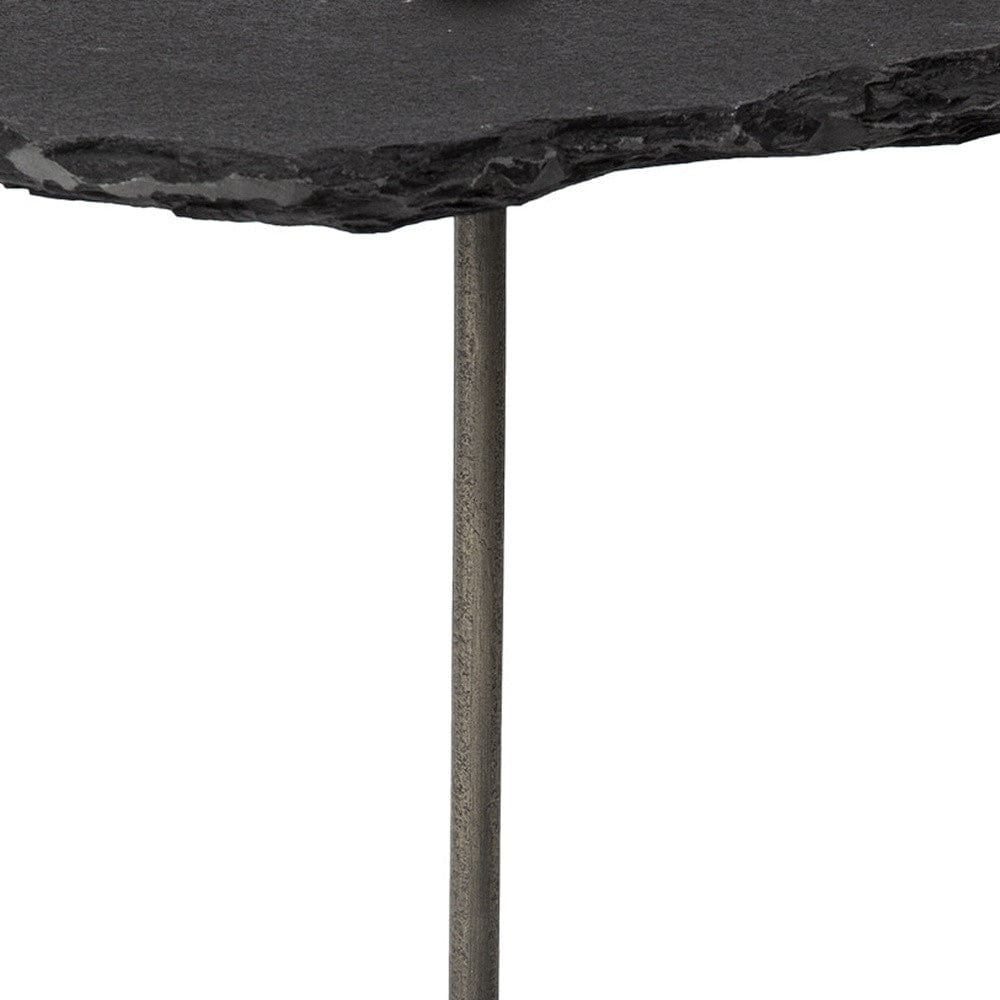 24" Slate Gray And Black Stone End Table