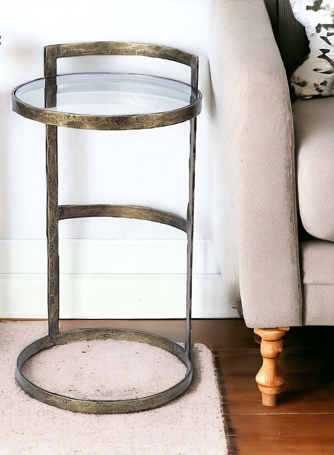 27" Gold And Clear Glass Round End Table - Homeroots