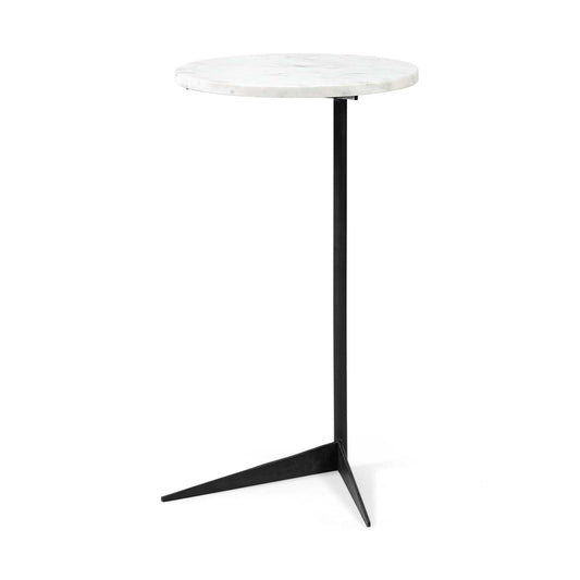 27" Black And White Marble Round End Table - Homeroots