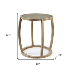 26" Brown And Clear Glass Round End Table