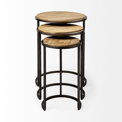 Set of Three 27" Black And Brown Solid Wood Round End Table