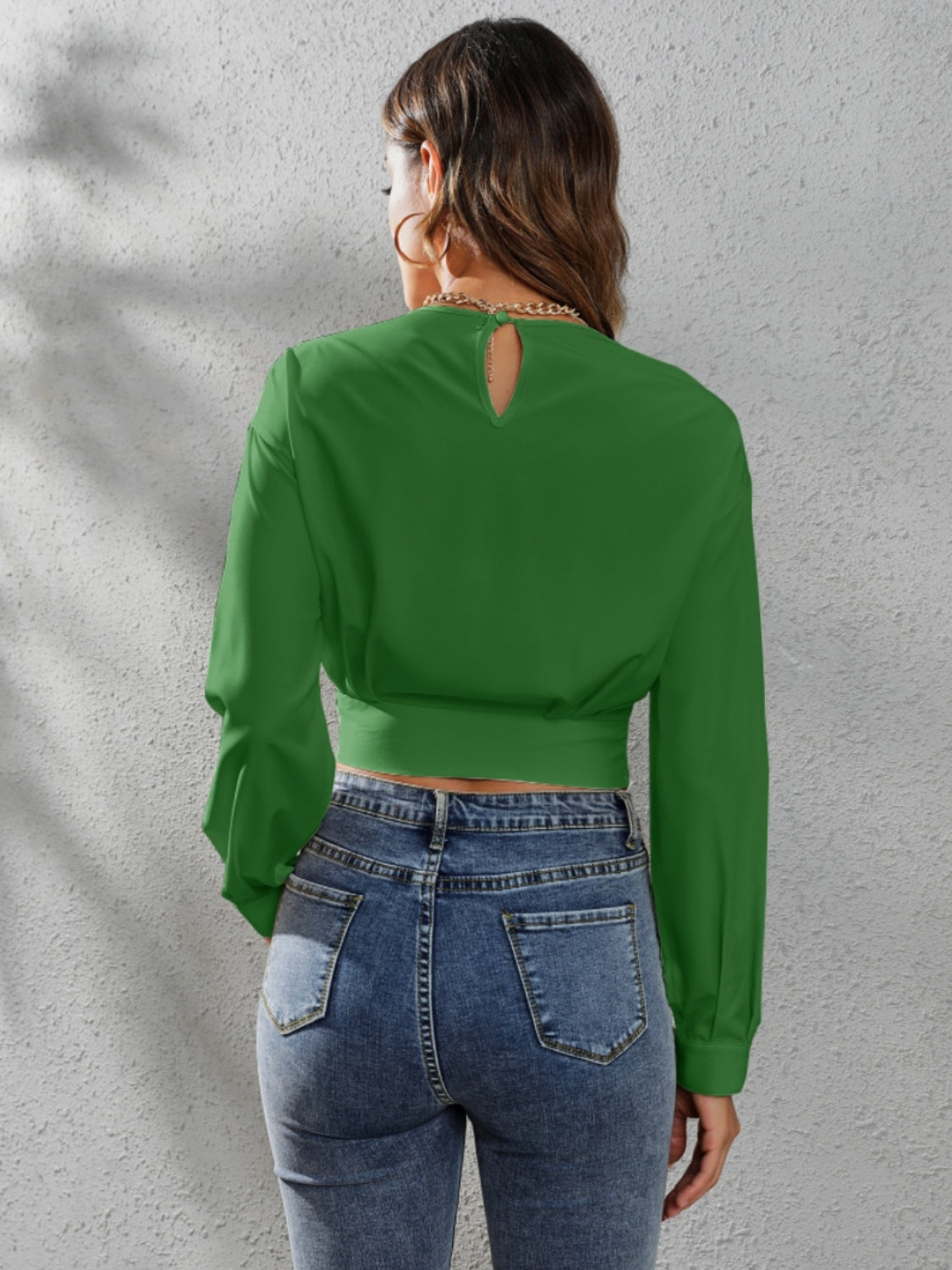 Round Neck Long Sleeve Blouse - Flyclothing LLC