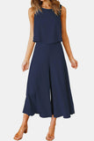 Round Neck Top and Wide Leg Pants Set Trendsi