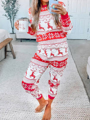 Full Size Christmas Element Round Neck Top and Pants Set - Trendsi