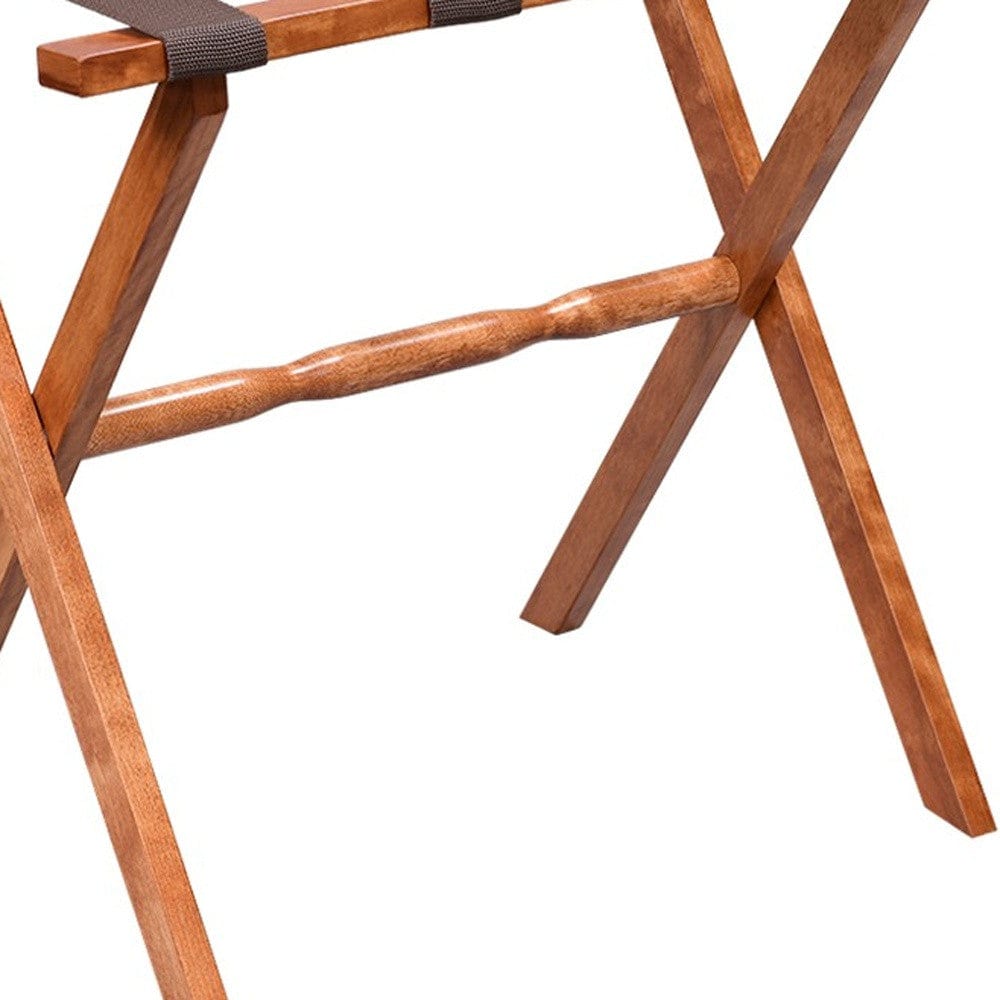 Hotel Light Walnut Folding Luggage Rack With 4 Straps - Homeroots