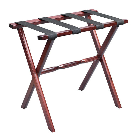 Hotel Cherry Mahogany Folding Luggage Rack With Black Straps - Homeroots