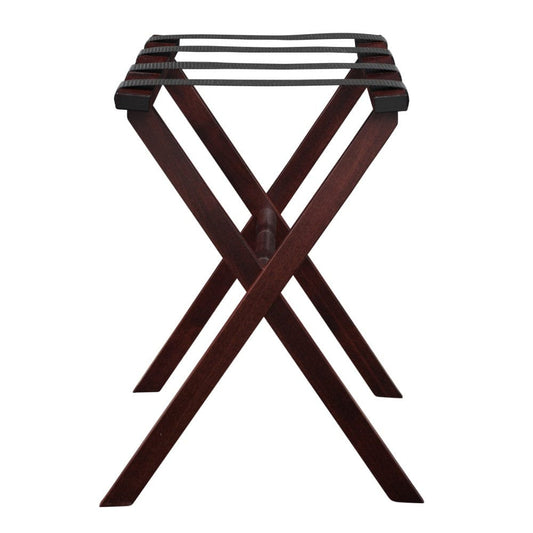 Hotel Cherry Mahogany Folding Luggage Rack With Black Straps - Homeroots