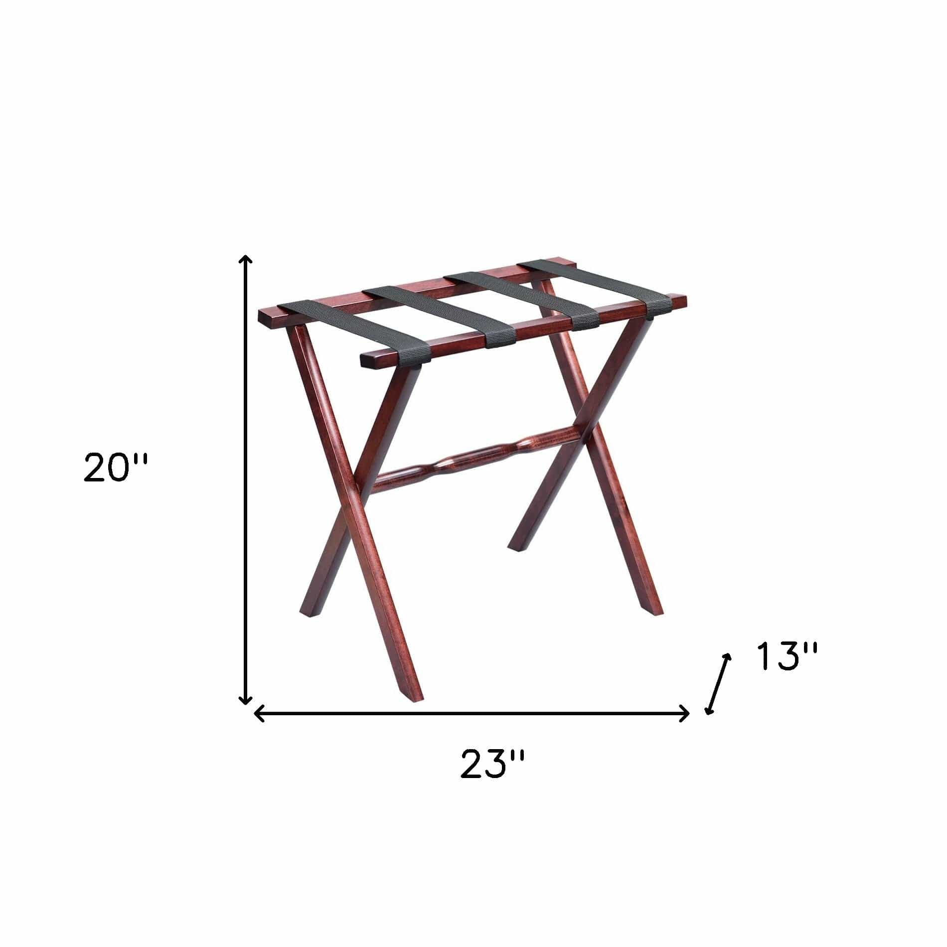 Hotel Cherry Mahogany Folding Luggage Rack With Black Straps - Homeroots