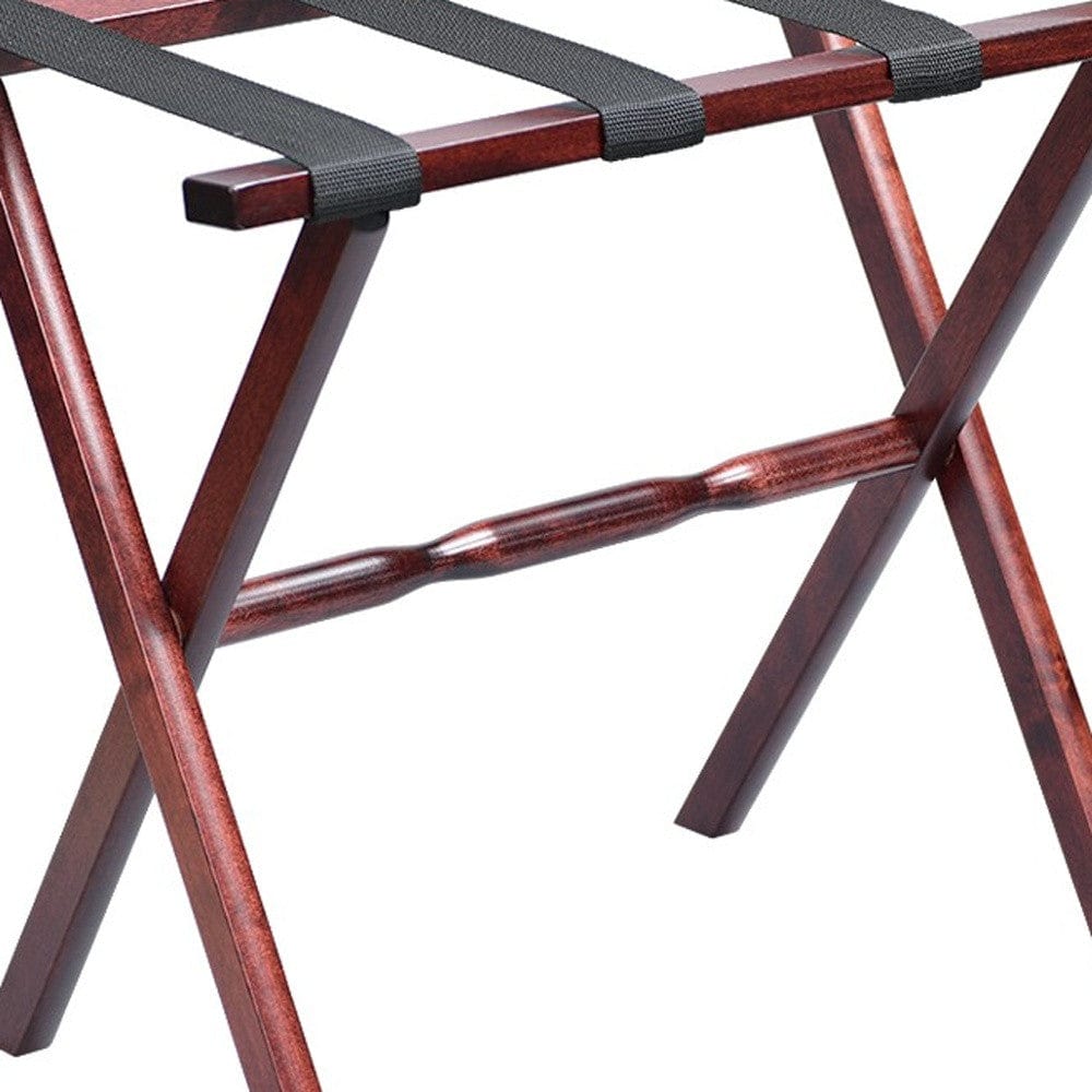 Hotel Cherry Mahogany Folding Luggage Rack With Black Straps - Homeroots