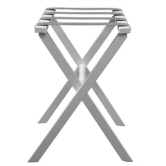 Hotel White Finish Wood Folding Luggage Rack With Gray Straps - Homeroots