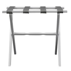 Hotel White Finish Wood Folding Luggage Rack With Gray Straps - Homeroots