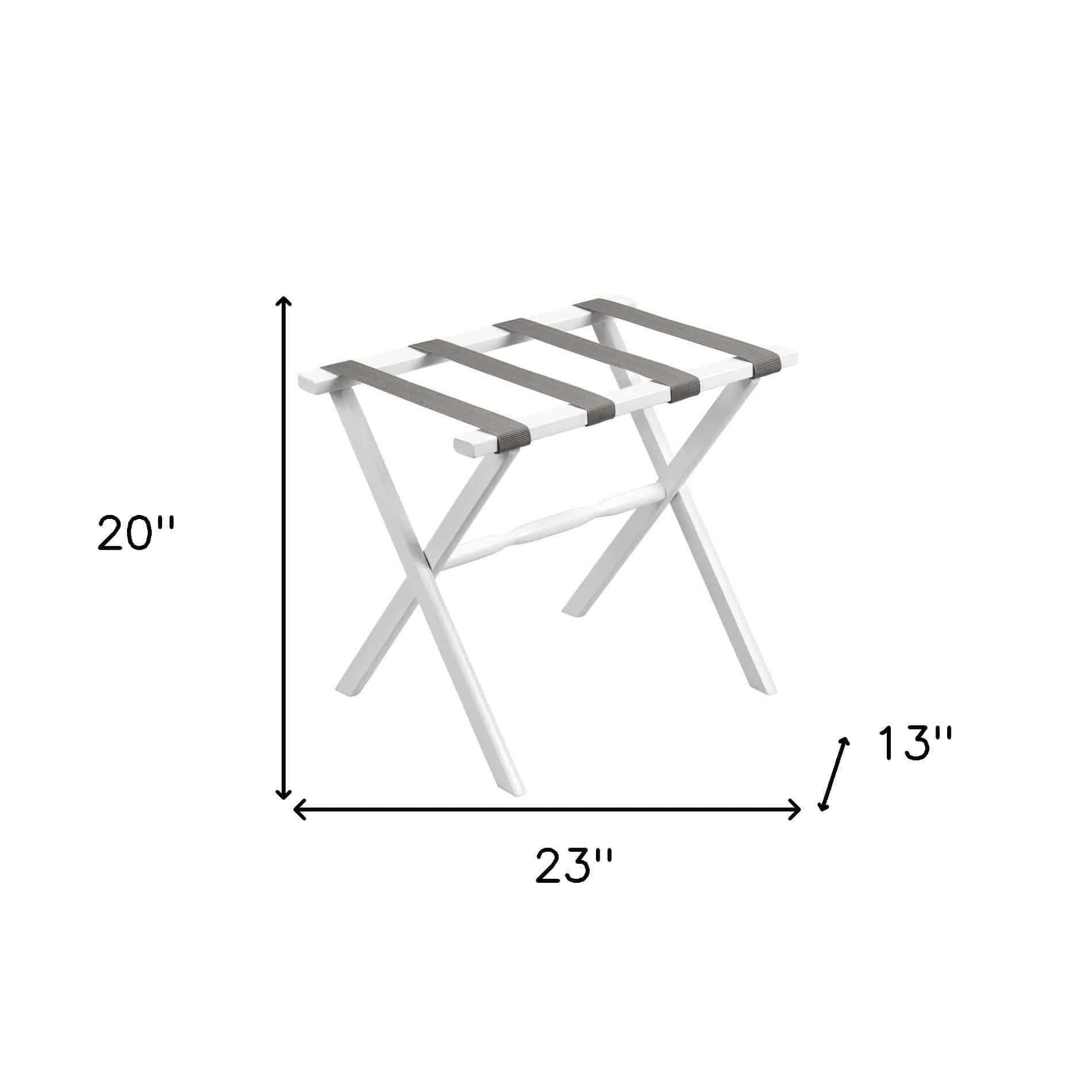 Hotel White Finish Wood Folding Luggage Rack With Gray Straps - Homeroots