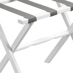 Hotel White Finish Wood Folding Luggage Rack With Gray Straps - Homeroots