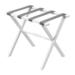 Hotel White Finish Wood Folding Luggage Rack With Gray Straps - Homeroots