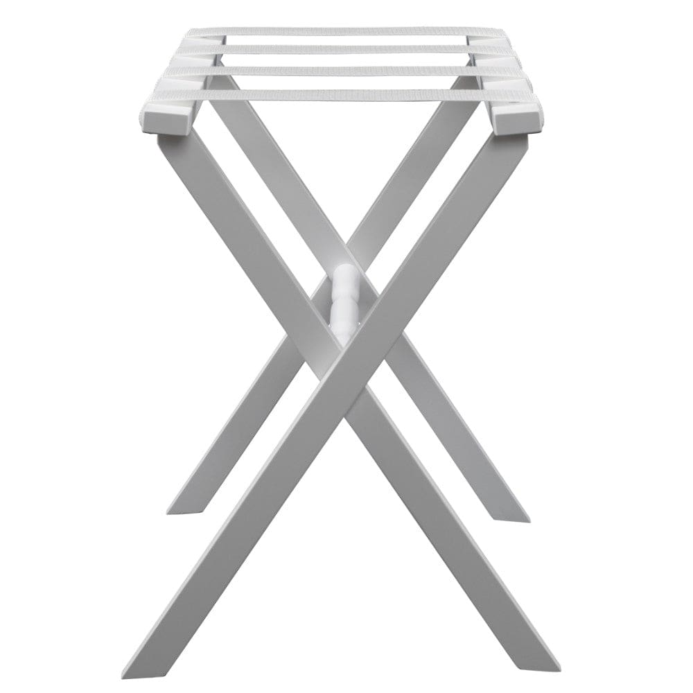 Hotel White Finish Wood Folding Luggage Rack With White Straps