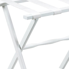 Hotel White Finish Wood Folding Luggage Rack With White Straps - Homeroots