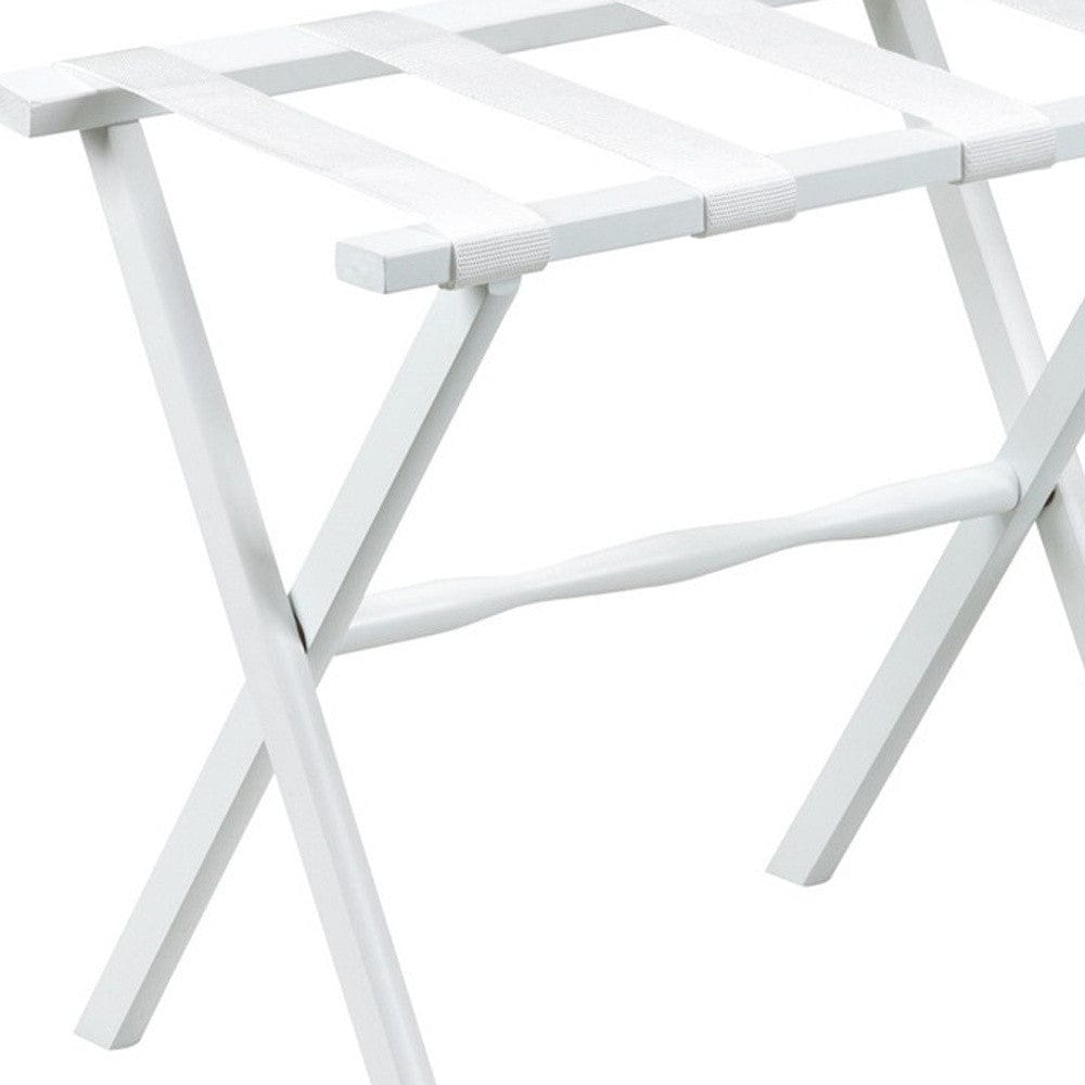 Hotel White Finish Wood Folding Luggage Rack With White Straps - Homeroots