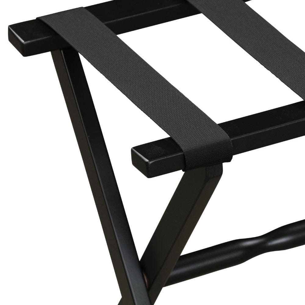 Hotel Black Finish Wood Folding Luggage Rack With Black Straps - Homeroots