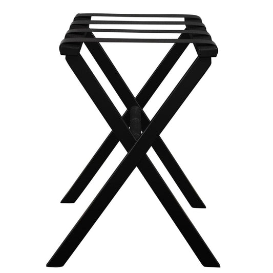 Hotel Black Finish Wood Folding Luggage Rack With Black Straps - Homeroots