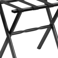 Hotel Black Finish Wood Folding Luggage Rack With Black Straps - Homeroots