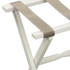 Hotel Ivory Finish Wood Folding Luggage Rack With Tan Straps - Homeroots