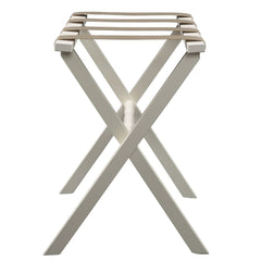 Hotel Ivory Finish Wood Folding Luggage Rack With Tan Straps - Homeroots