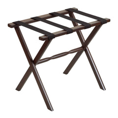 Hotel Dark Walnut Finish Wood Folding Luggage Rack With Black Straps - Homeroots