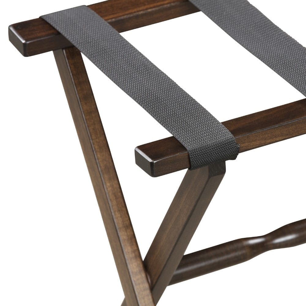 Hotel Dark Walnut Finish Wood Folding Luggage Rack With Black Straps - Homeroots