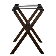 Hotel Dark Walnut Finish Wood Folding Luggage Rack With Black Straps - Homeroots