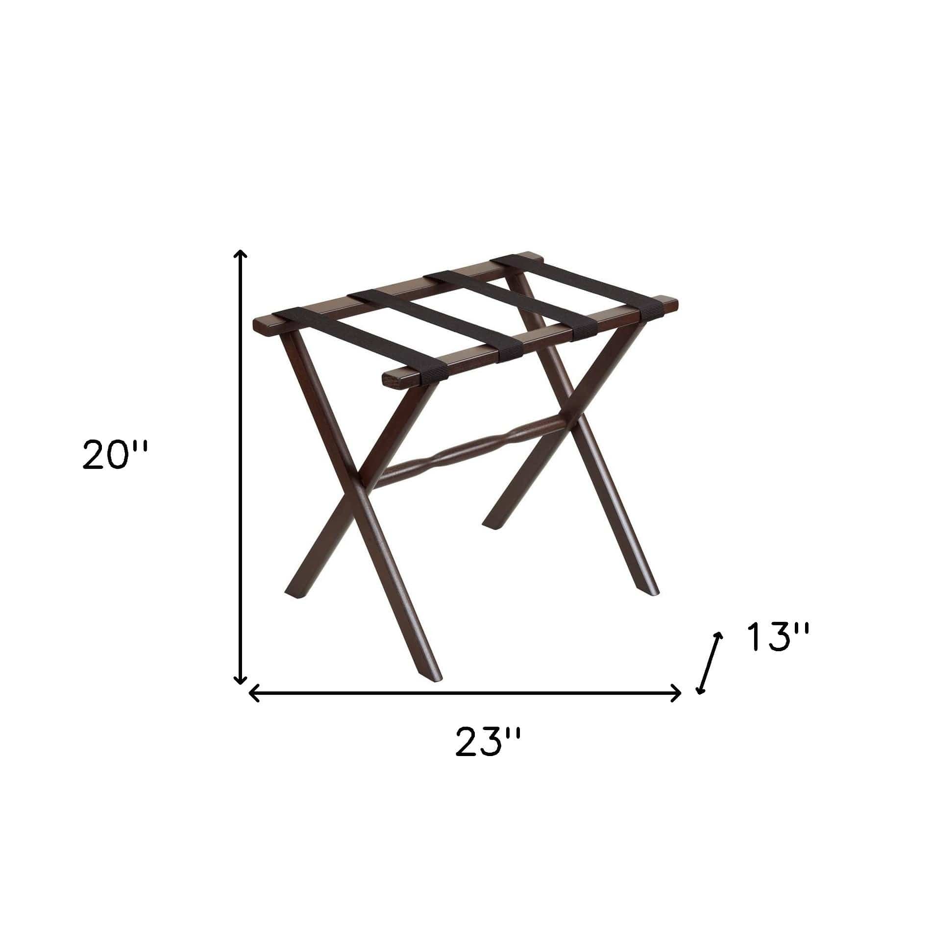 Hotel Dark Walnut Finish Wood Folding Luggage Rack With Black Straps - Homeroots