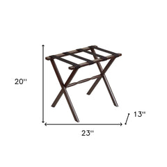 Hotel Dark Walnut Finish Wood Folding Luggage Rack With Black Straps - Homeroots