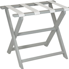 Earth Friendly Light Gray Folding Luggage Rack With White Straps