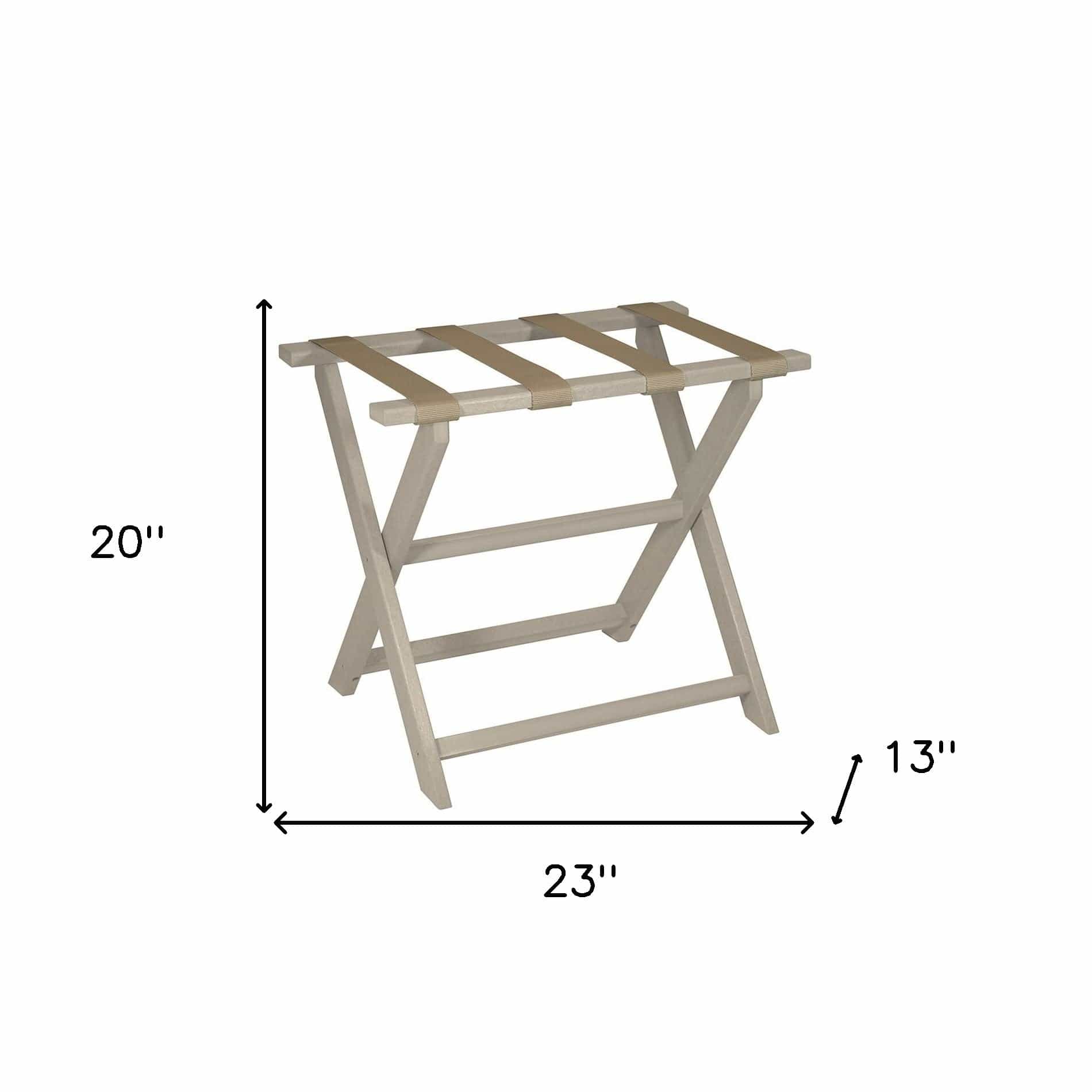 Earth Friendly Taupe Folding Luggage Rack With Dark Tan Straps