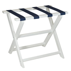 Earth Friendly White Folding Luggage Rack With Navy Straps