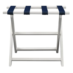 Earth Friendly White Folding Luggage Rack With Navy Straps