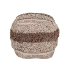 Boho Shaggy Khaki Textured Pouf