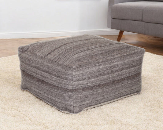 24" Gray and Brown Cotton Pouf Ottoman - Homeroots