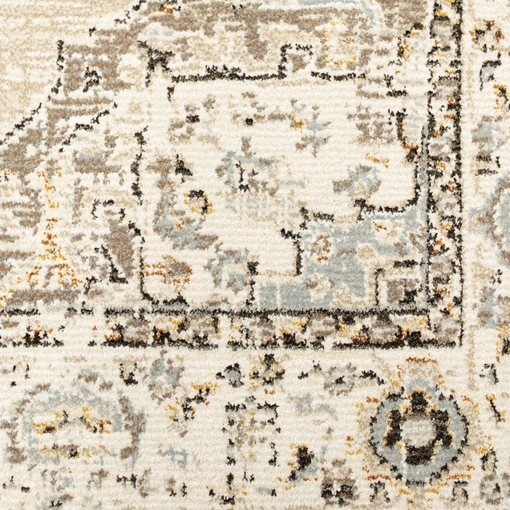 2' X 8' Beige And Ivory Center Jewel Runner Rug