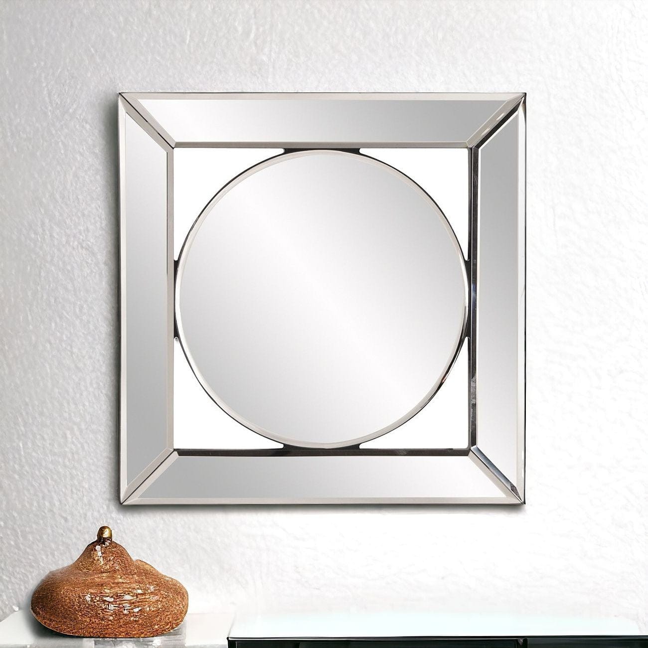 12" Round in Square Glass Framed Accent Mirror - Homeroots