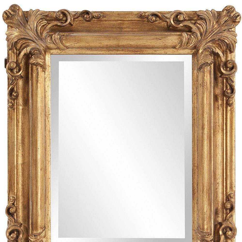 Rectangular Gold Leaf Mirror With Scrolling Flourish